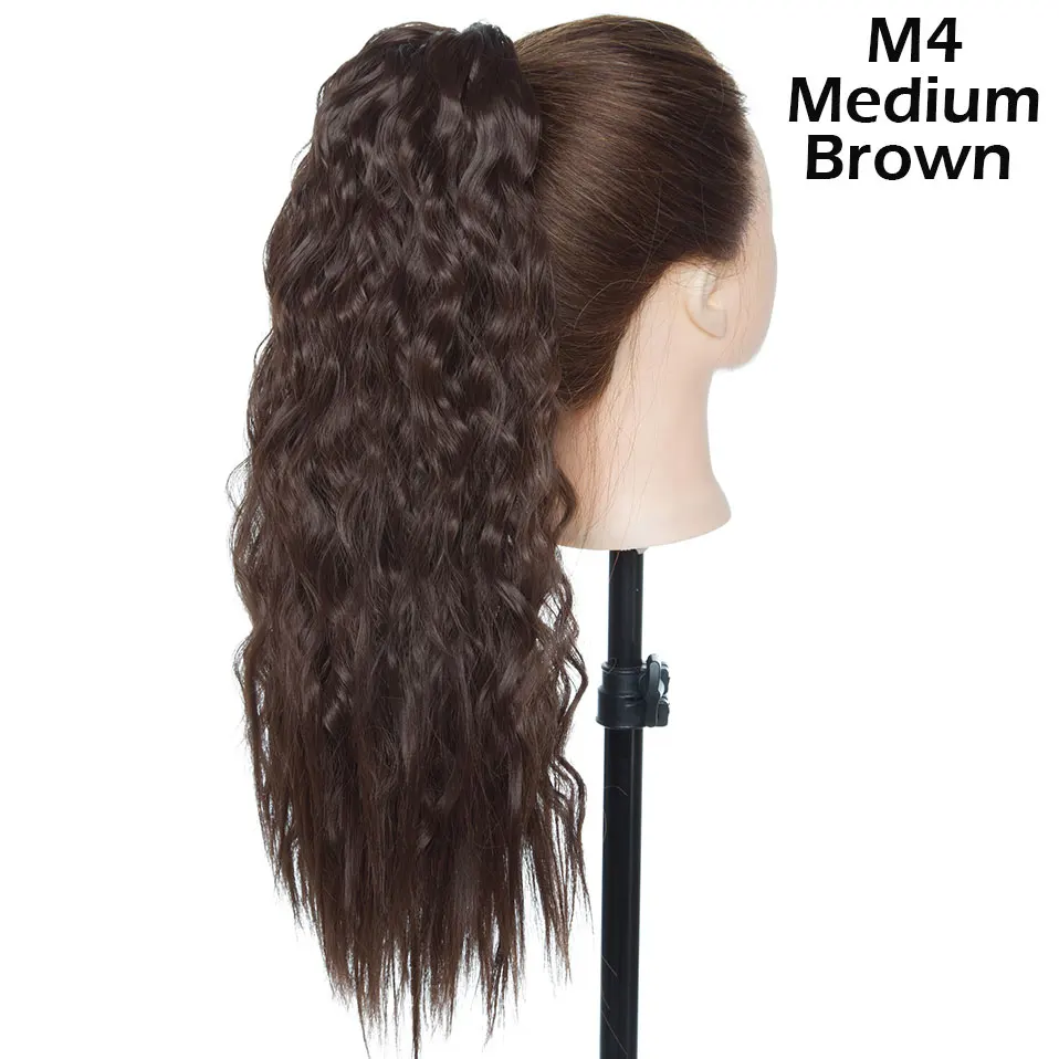 medium brown SNOILITE 18 дюймов длинная кукурузная водяная плойка с хвостом для наращивания волос на шнурке накладной хвост для женщин - Цвет: medium brown