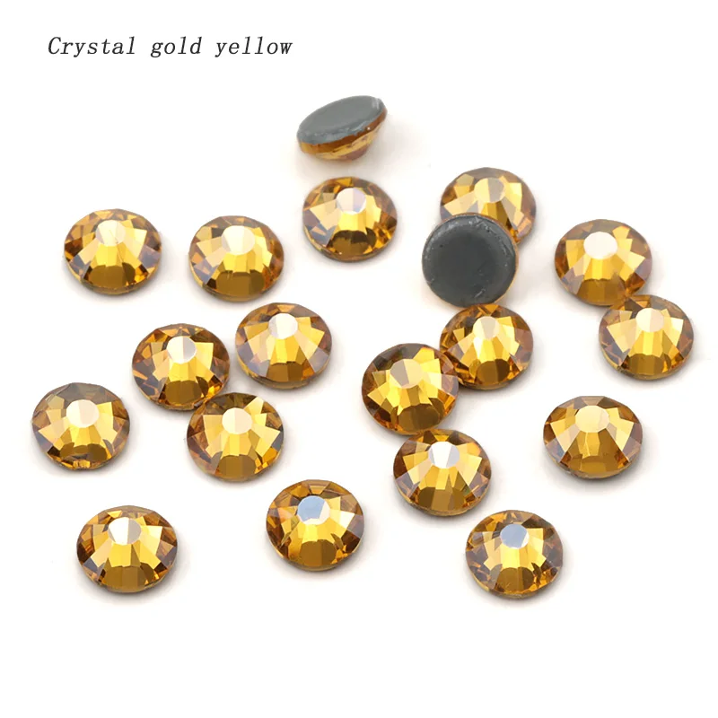 Crystal gold yellow Новинка, цветные стразы SS16 SS20 из кристального стекла, стразы с плоской задней поверхностью, горячая фиксация, стразы для горячей фиксации, украшения своими руками - Цвет: Crystal gold yellow