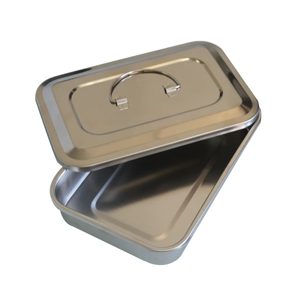

3Pcs Stainless steel medical disinfection box with cover plates without hole sterilizer + 1 pc of medical clipper 9 inch