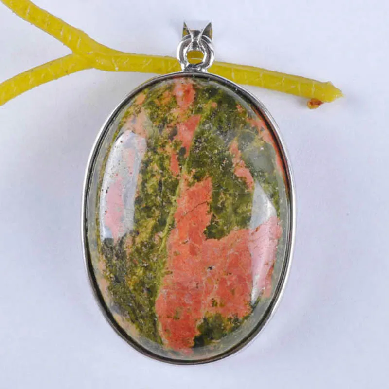 Unakite Epidote Натуральный Родонит/эпидот унакита/зеленый авантюрин/тигровый глаз/камень говлита/кристалл розы/опал Овальный драгоценный камень кулон ювелирные изделия S932-S948 - Окраска металла: Unakite Epidote