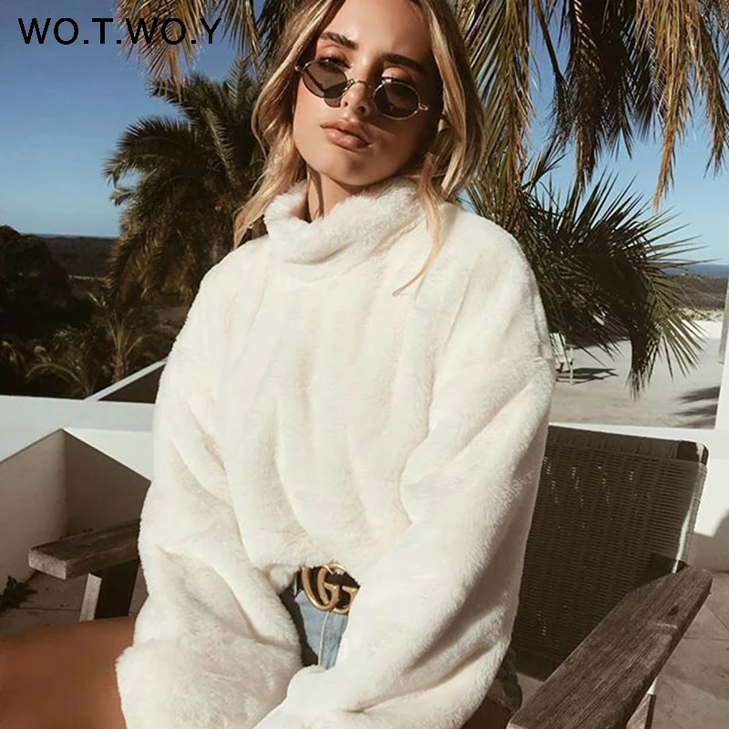 WOTWOY толстая овечья шерсть зимняя куртка для женщин искусственный мех пальто