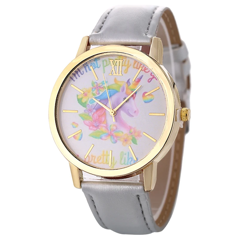 Модные часы с единорогом женские милые золотые Звездные деко кожаные