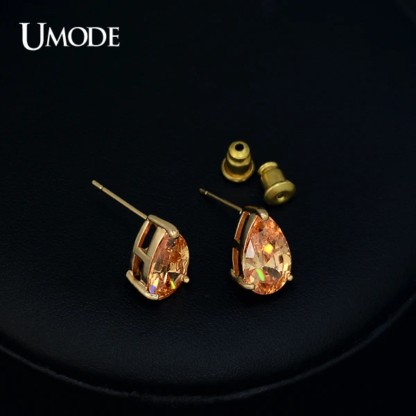 UMODE Женские серьги гвоздики слеза бледно палевого цвета с позолотой розовым