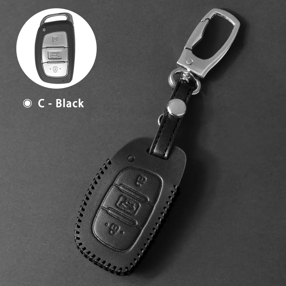 C Black Автомобильный брелок, чехол для ключей, кожаный чехол для hyundai Creta IX25, аксессуары, автомобильный брелок, Защитный корпус, внутренние части - Название цвета: C Black
