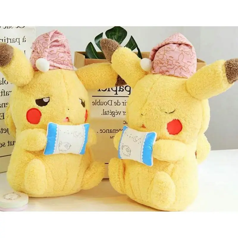 Kawaii Pikachu плюшевая аниме игрушка супер мягкая детская подушка для сна розовая шапка застенчивый сонный Пикачу Кукла игрушки для мальчиков и девочек игра кукла подарок