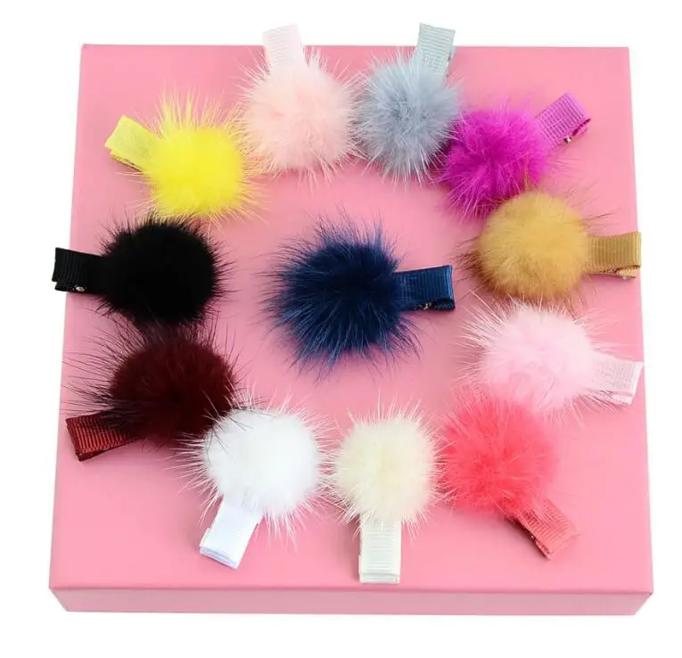 3cm Feather Ball Hair Clip Baby Girls Kids Hair Clip 12Colors 36pcs/lot
