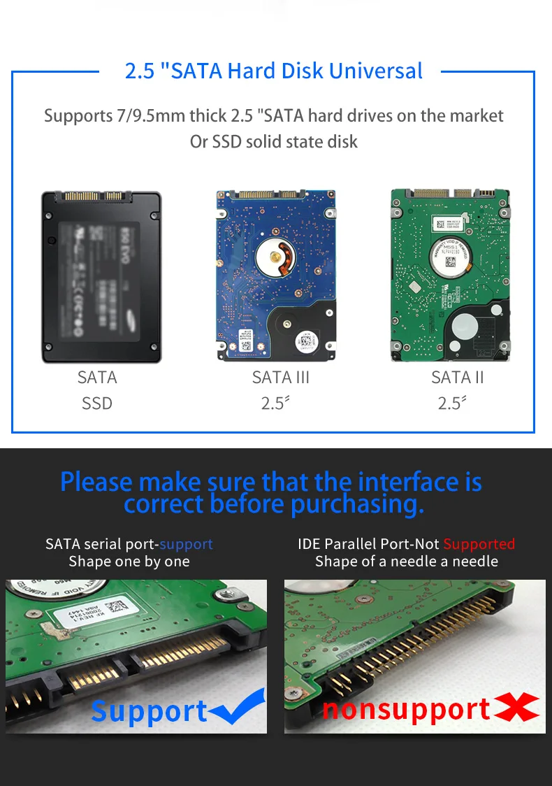 Алюминиевый корпус usb 3,0 для sata 2," Чехол для жесткого диска с высокой скоростью 5 Гбит/с для хранения внешних дисков для планшетов/ноутбуков/настольных компьютеров