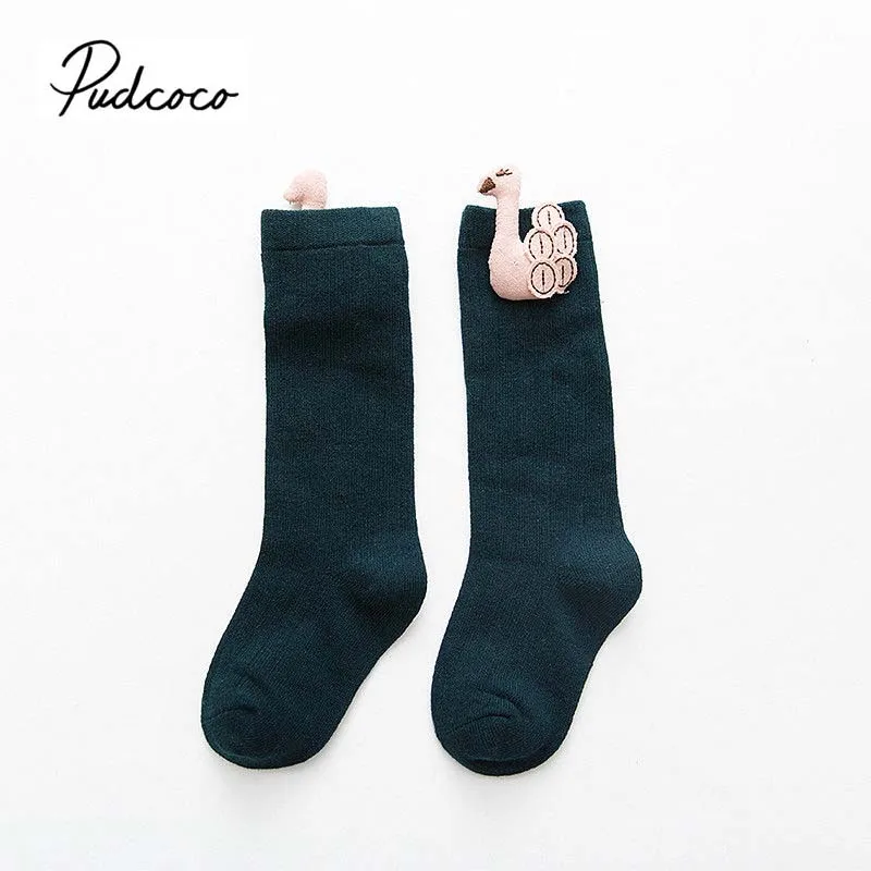 Deep Green Pudcoco новорожденных одежда для малышей Девушка Чулок 3D лебедь цветок против скольжения кружева хлопок колено-Длина загрузки Тапочки милые чулок От 1 до 8 лет - Цвет: Deep Green