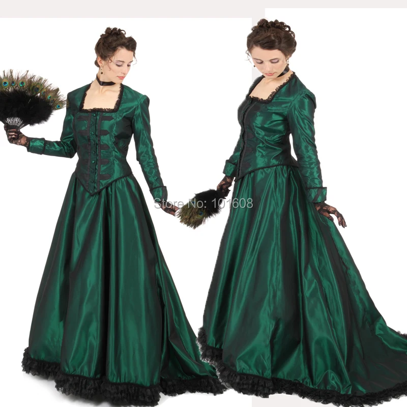 

New Arrival!Retro Green Taffeta Vintage Costumes Victorian dresses Civil War Gown historical dresses Retro regency dress HL-108