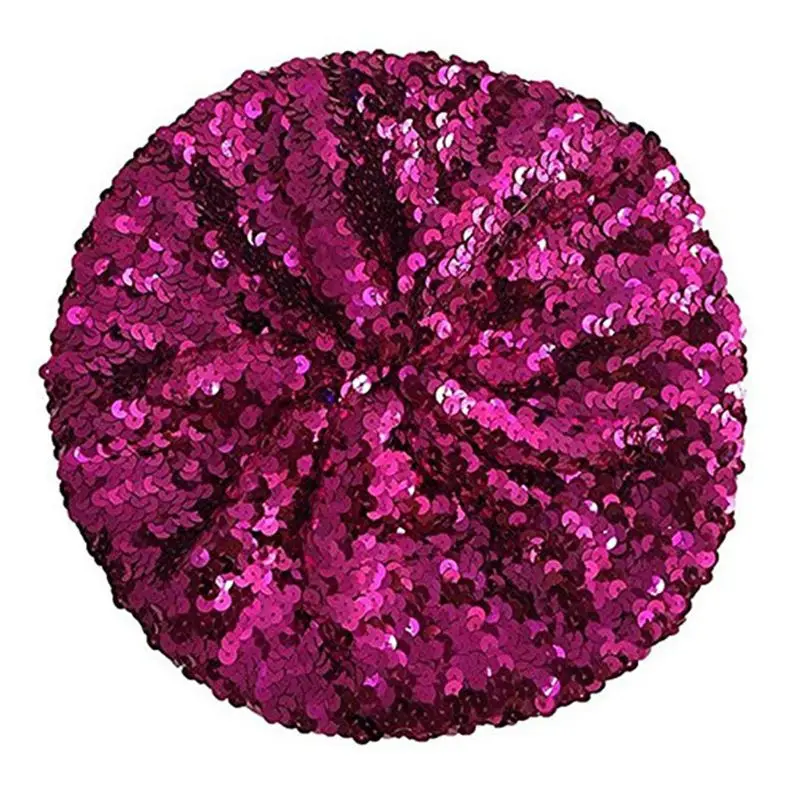 Rose Red Женская, взрослая, детская, металлическая, блестящая, с блестками, берет, кепка, регулируемая, эластичная, одноцветная, винтажная, бини, вечерние, для шоу, для танцев, Tam Hat 7 - Цвет: Rose Red