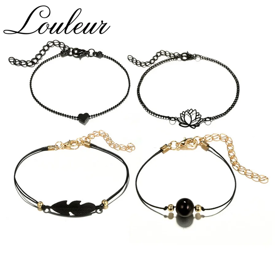 Louleur 4 шт./компл. Модный богемный браслет с узлом в форме листа цепочка шармом