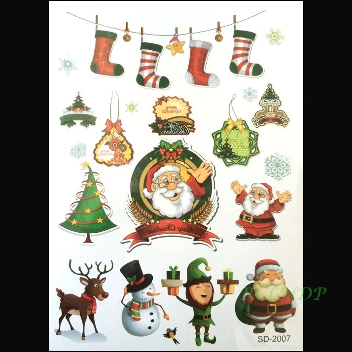 

Водостойкая Временная тату-наклейка, Рождественский Снеговик, Санта-Клаус, носок, олень, милая звезда, птица, тату флэш-тату, искусственная т...