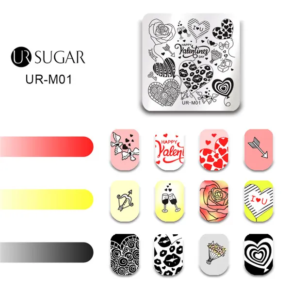 URM01 Ur Sugar ногтей штамповка пластины День Святого Валентина бабочка Геометрическая роза цветочный художественный штамп с изображением для ногтей шаблон DIY - Цвет: URM01