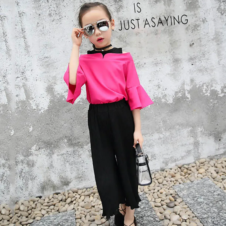 Весенний комплект одежды для девочек однотонный с круглым вырезом 6 8 12 лет