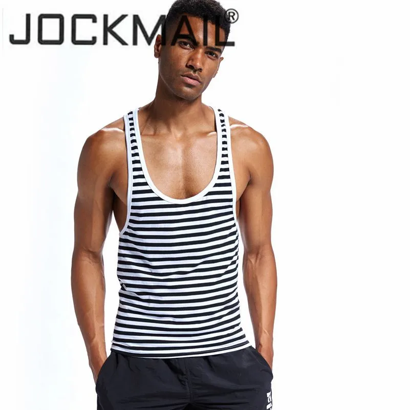 Бренд jockmail, летний топ на бретелях для мужчин, хлопок, полосатый, плотный, бодибилдинг, мягкий, дышащий жилет, майка, велоурезанная