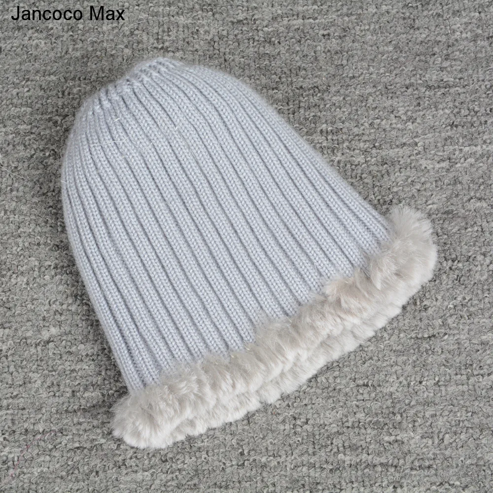 Jancoco Max женские зимние модные шапки из натурального меха кролика рекс шапочки женские высокого качества Skullies теплая шапка S7144