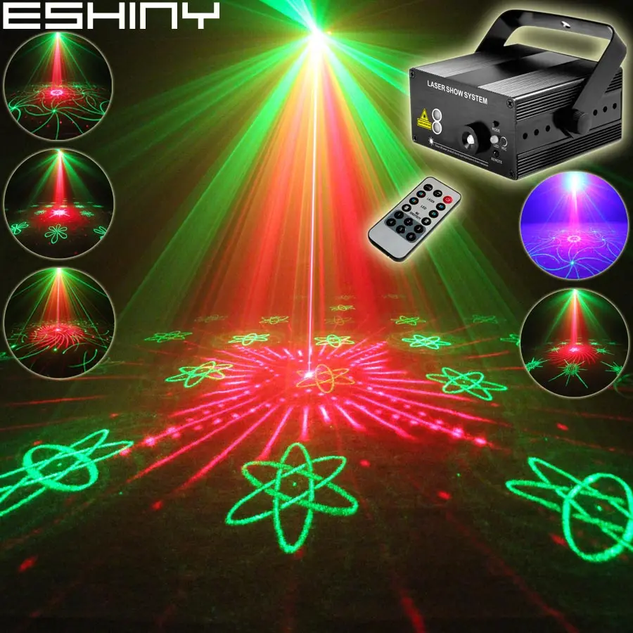 ESHINY Remote Mini R&G Laser 64 Patterns Projector Blue Led Bar DJ Dance Disco Family Party Lighting Stage Light Show N8T191