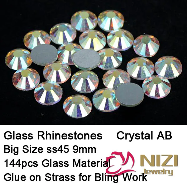 

ss45 9mm 144pcs Clear Crystal AB Nail Art Stones Crystal Rhinestones Flatback Strass Non Hotfix Glue On Chatons DIY Jewelry