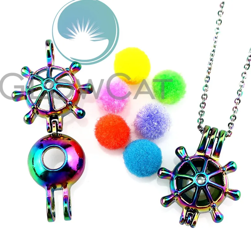 C568 Rainbow Color Rudder Helm Beads Cage Perfume Essential Oil Diffuser Oyster Pearl Locket Necklace | Украшения и аксессуары