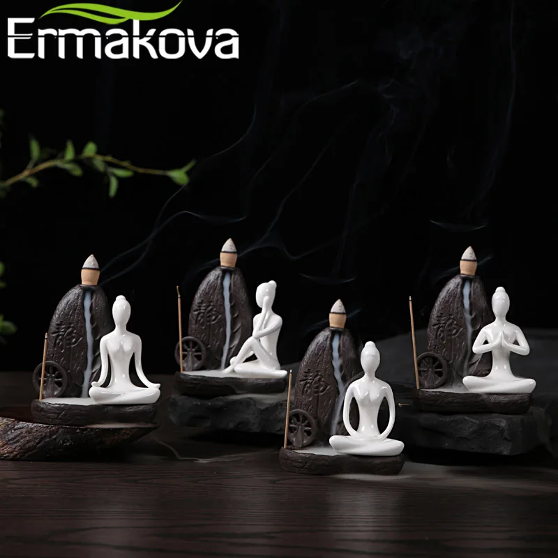 ERMAKOVA керамическая горелка для благовоний с обратным потоком йога девушка