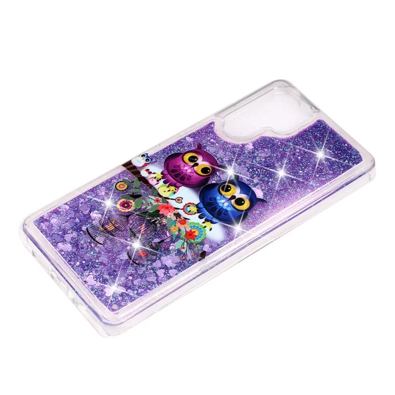 Phone Case For Huawei P30 Pro ProtectiveShell Glitter Shine Quicksand Flowing Liquid Shockproof Owl Pattern Back Cover Soft TPU |