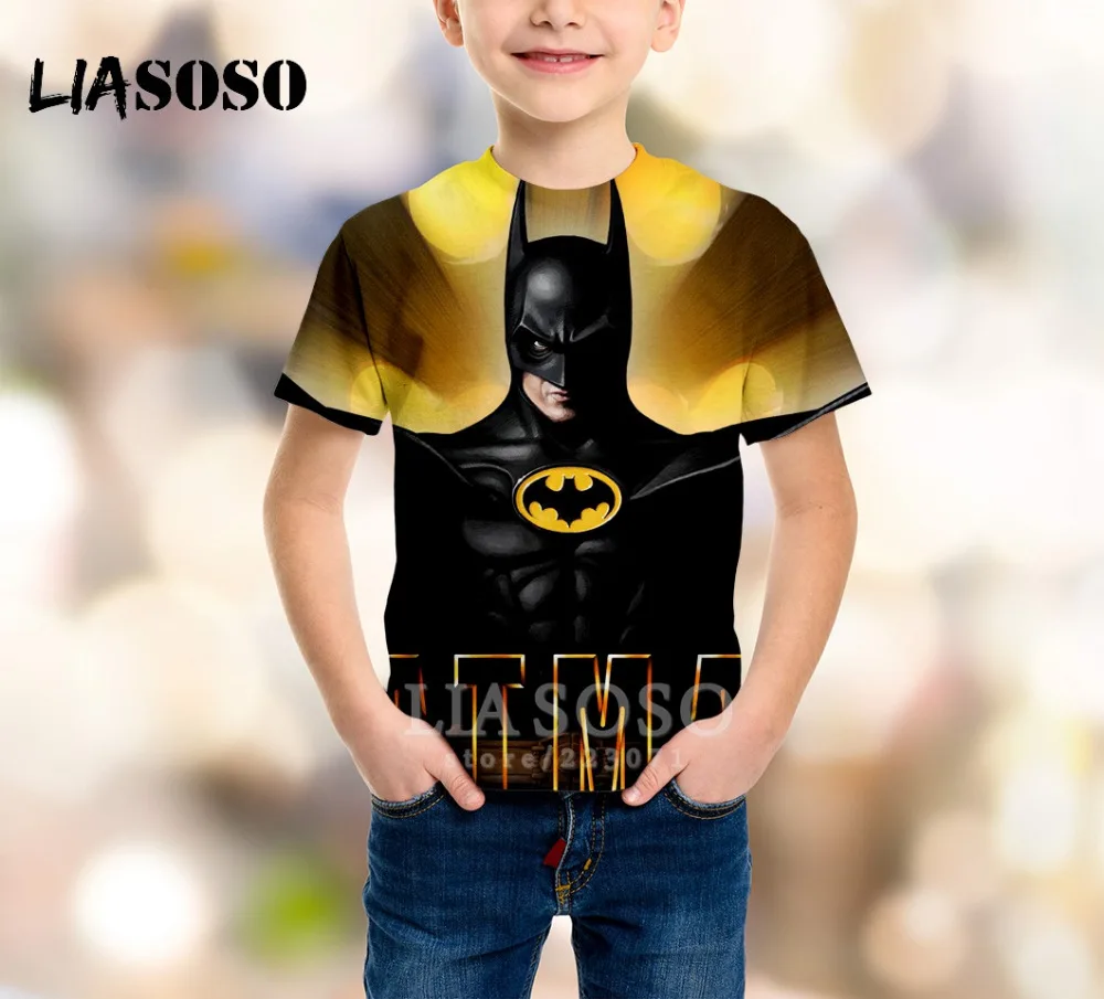 LIASOSO/Новая летняя детская модная Толстовка Футболка с 3D-принтом Бэтмен детский