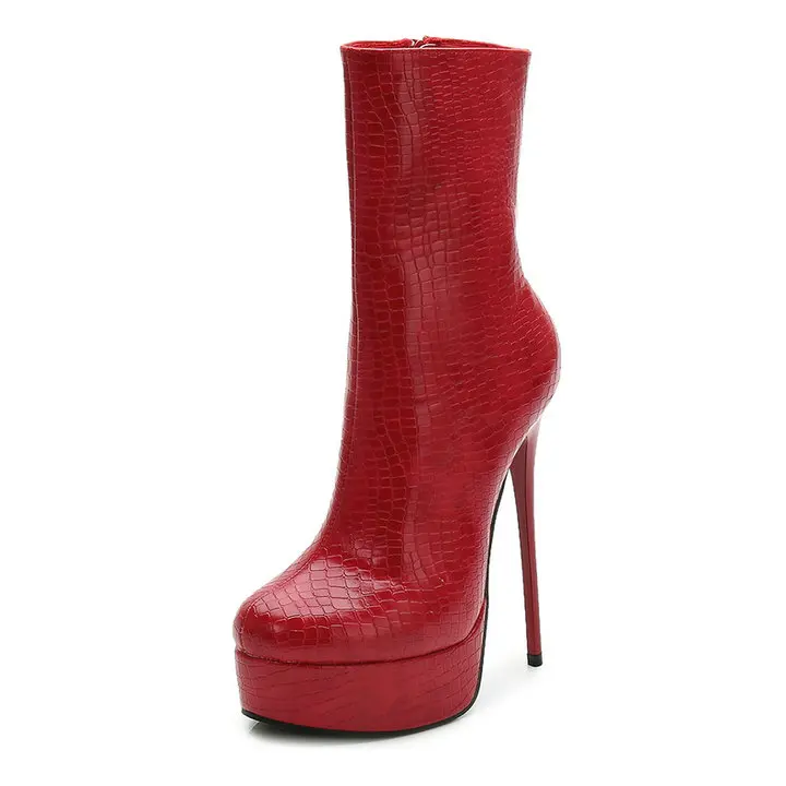RED BOOTS Ботильоны ; женские зимние ботинки на платформе и очень высоком каблуке; женская пикантная Повседневная обувь; вечерние лакированные ботинки из крокодиловой кожи; Fletite - Цвет: RED BOOTS