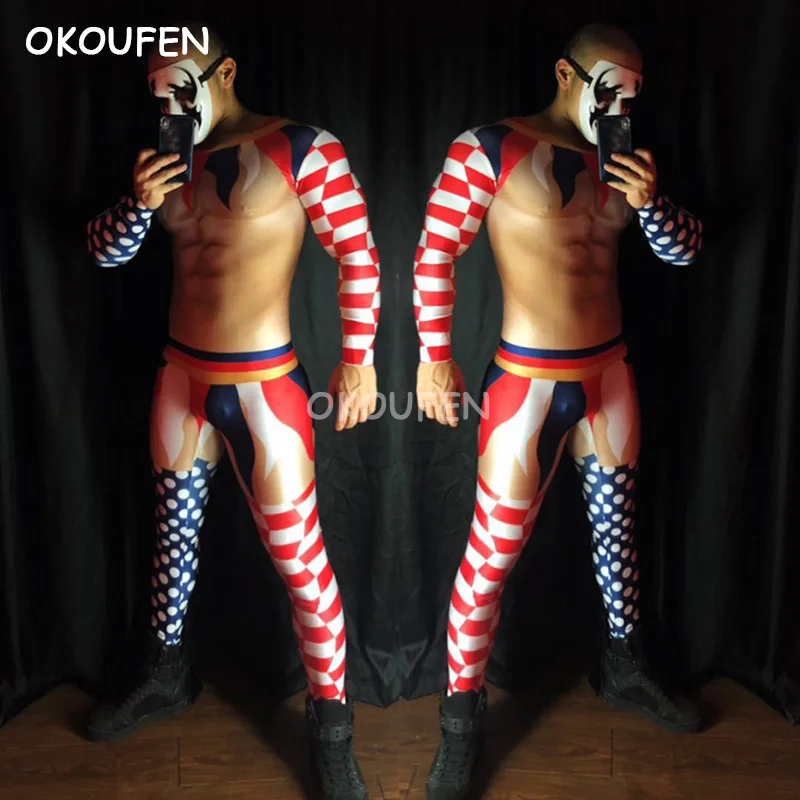 Bar nightclub male singer DS 3D fake muscle abdominal muscles clown stitching theme party show stage performancecostume |