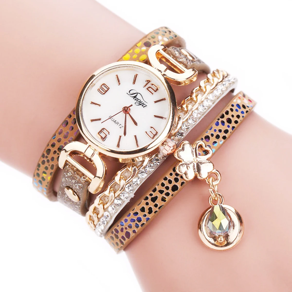 Женские хрустальные стразы леопардовая кожа браслет с цепочкой наручные часы |