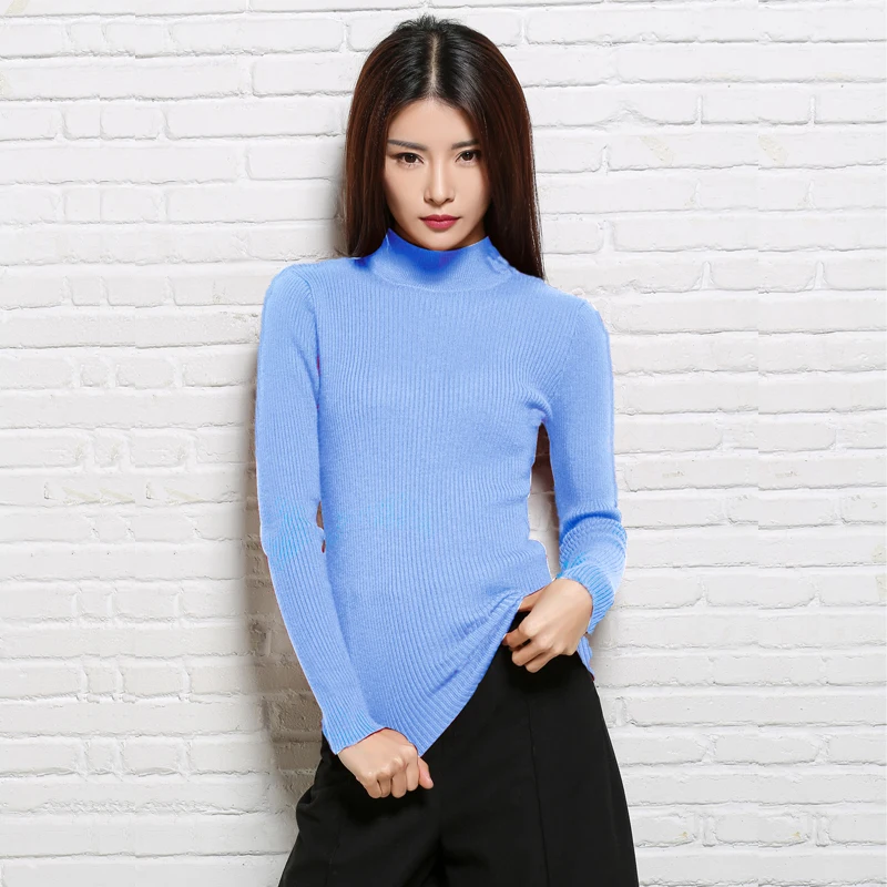 

2019 fashion Women Sweaters Half Turtleneck Long Sleeve Sweater Autumn Winter Women Solid Knitted Pullover Elastic Sweater Slim