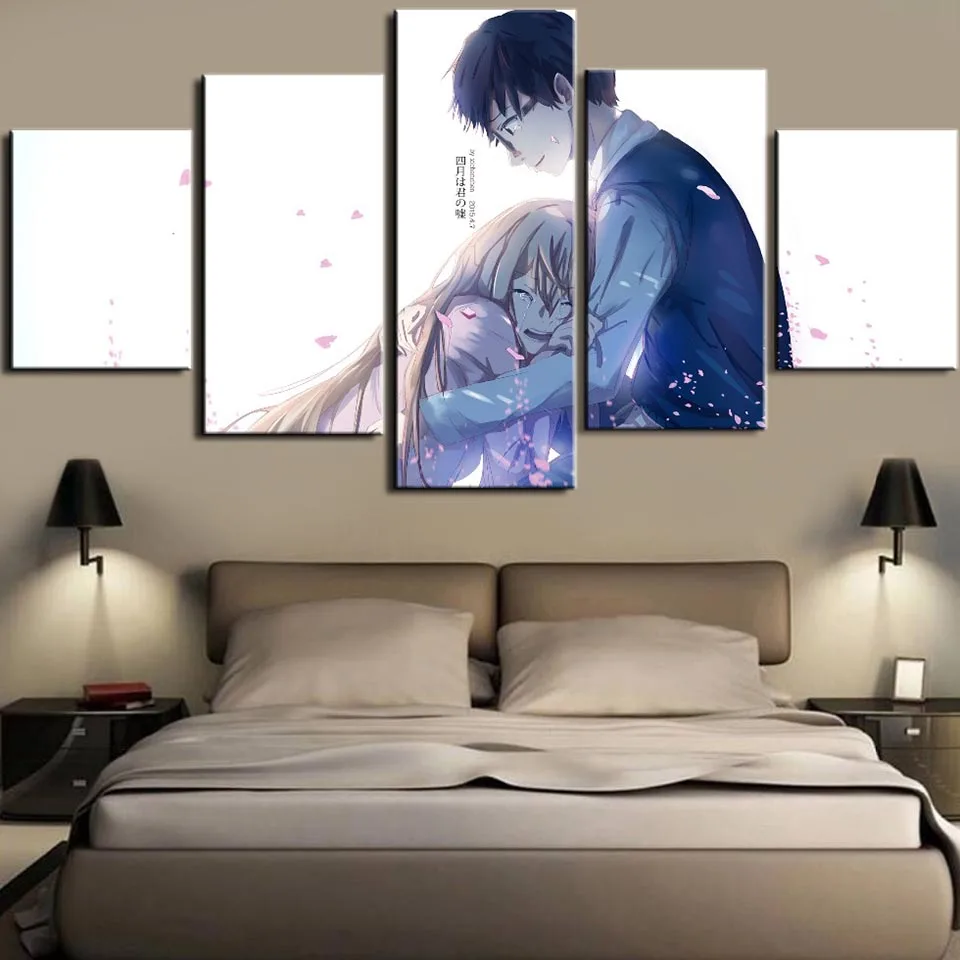 Модульная Холст принты для домашнего декора 5 шт. ваш ли в апреле живопись аниме