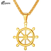 g punk fashion jewelry pendant necklace rudder plate yellow gold color 316l stainless steel unisex necklace p1879g