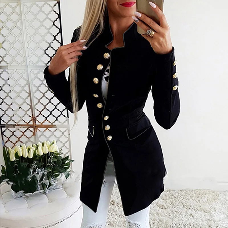 Autumn Double Breasted Suit Coat Women Elegant Slim Suits Jacket Winter Outwear V Neck Long OL Office Lady 2020 Black Red | Женская