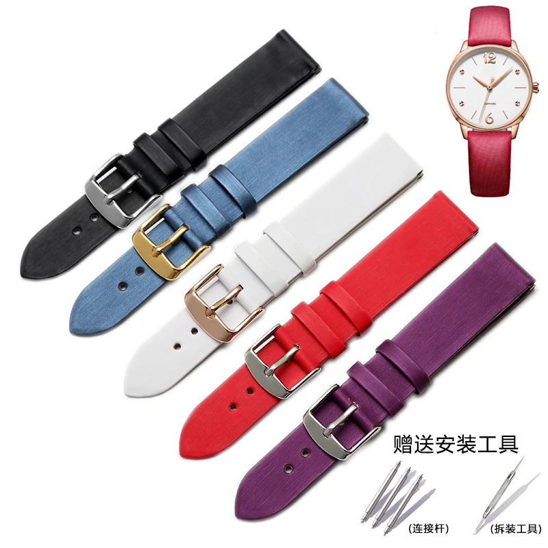 

smooth Ultrathin Spun silk Watchband 17mm 19mm Size Replacement Leather Watch bands For Womens Pin buckle