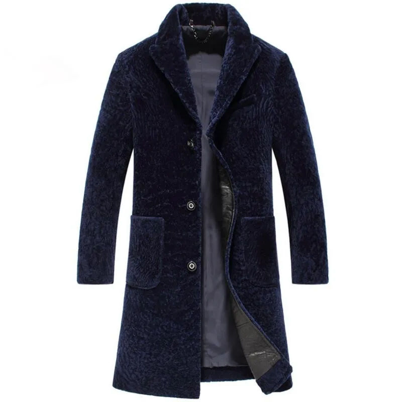 

Luxury male wool long coat man fashion shearling jacket