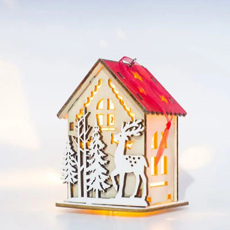 Рождественский дом DIY, светодиодный, деревянный дом, Рождественская елка, подвесное украшение, снеговик, олень, медведь, Санта-Клаус, Праздничный Рождественский подарок