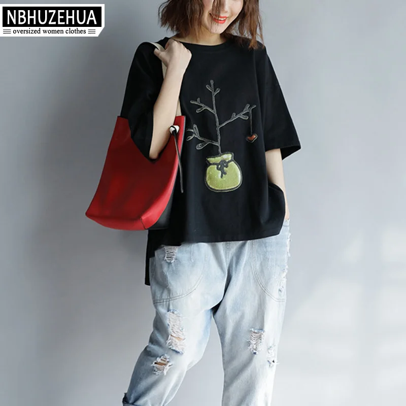 NBHUZEHUA A93 4XL 5XL 6XL женские корейские футболки с рисунком хлопковые топы летние