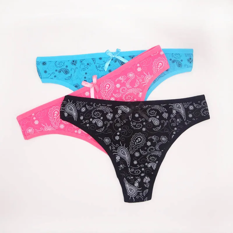 black.red.sky blue Moonflme, 3 шт./лот, женское нижнее белье, хлопковое, с принтом, сексуальные стринги, M L XL 87339 - Цвет: black.red.sky blue