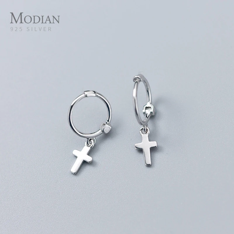 Modian, классические роскошные серебряные серьги-кольца с крестом для женщин, настоящее 925 пробы, серебряные сверкающие уникальные вечерние ювелирные изделия Brincos