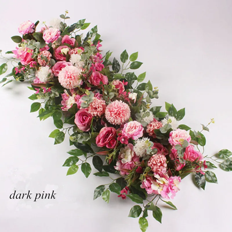 dark pink Свадебное Моделирование ряд цветов Шелковый цветочный шар сценическое дорожное руководство Свадебный Настольный цветок фон Арка украшение двери цветок - Цвет: dark pink