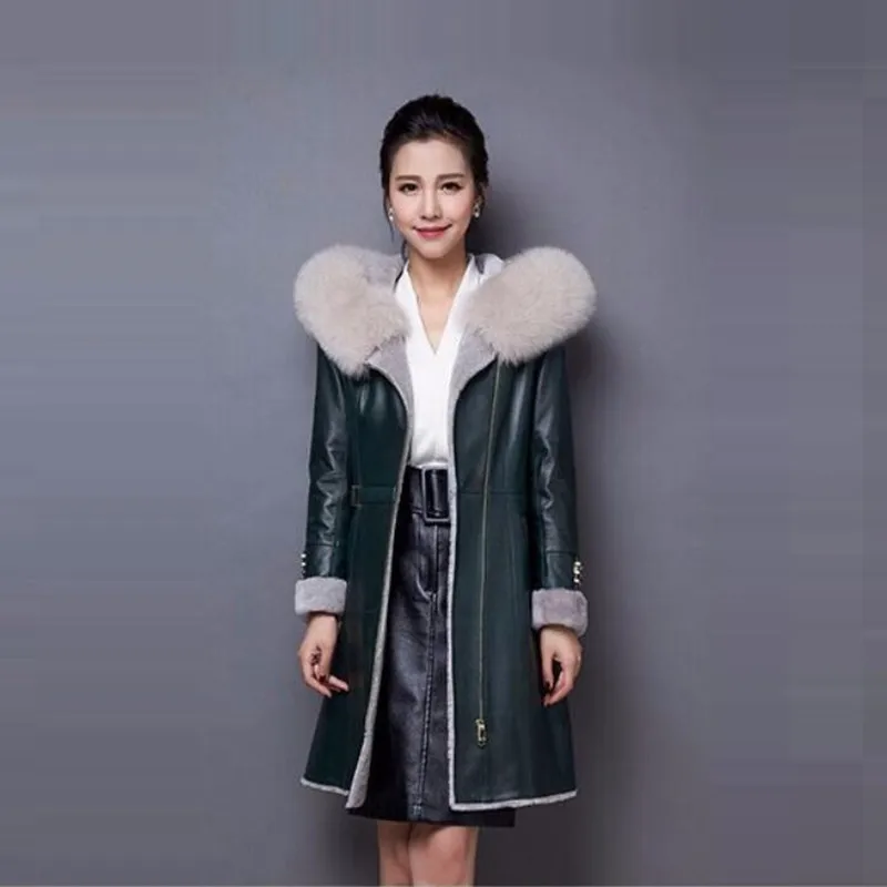 Зимняя кожаная куртка женская меховое пальто Верхняя одежда тяжелый волос