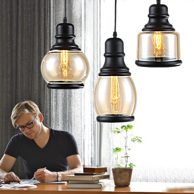 Loft Edison Vintage Retro Crystal Glass Black Iron Light Ceiling Lamp Cafe Dining Bar Hotel Club Coffe Shop Store Restaurant | Лампы и