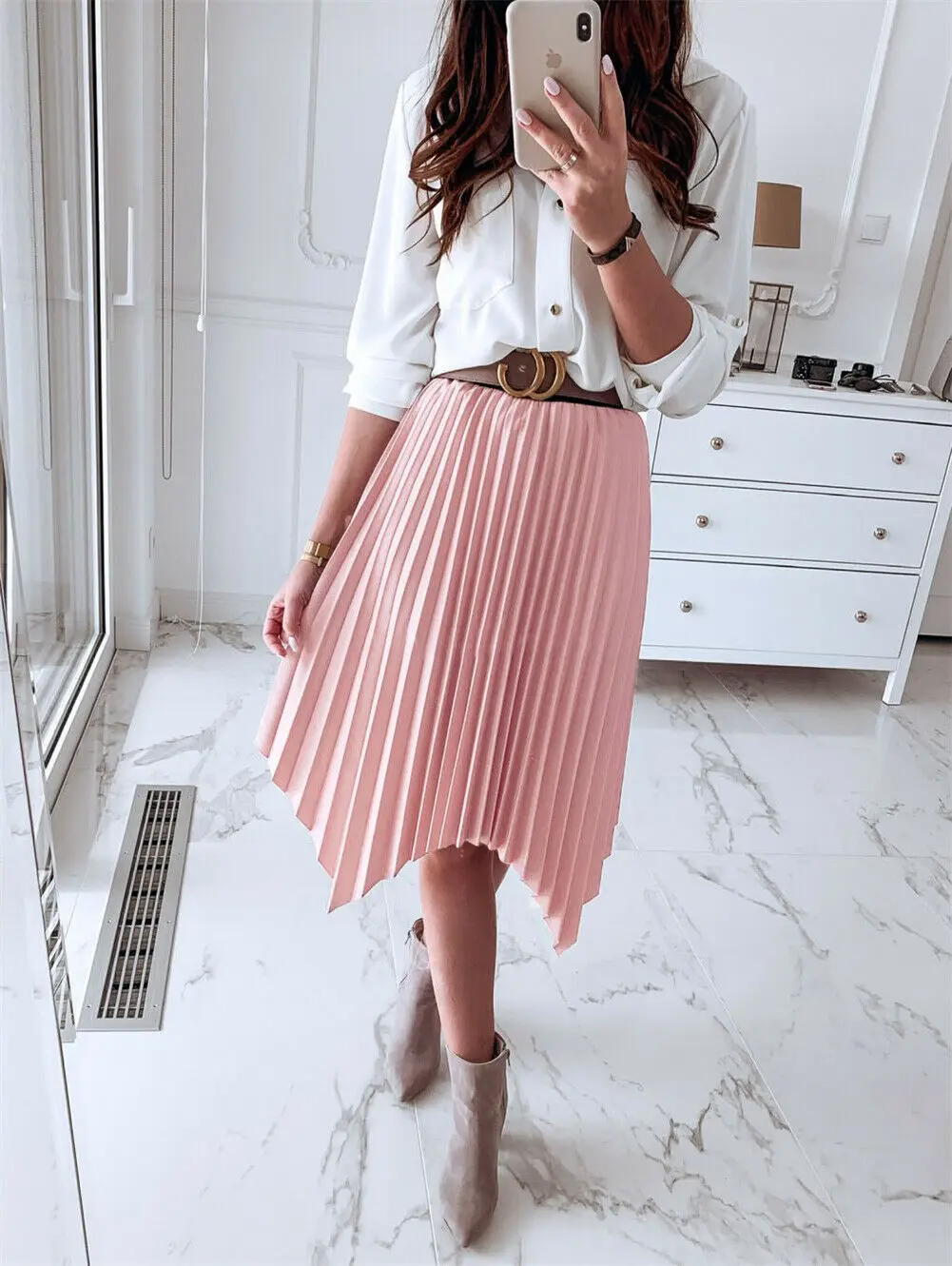 Женская Плиссированная Юбка миди синяя/хаки фатиновая юбка с высокой талией и