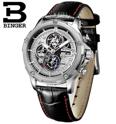 Черные повседневные Модные БИНГЕР часы Мужские люксовый бренд аналоговые