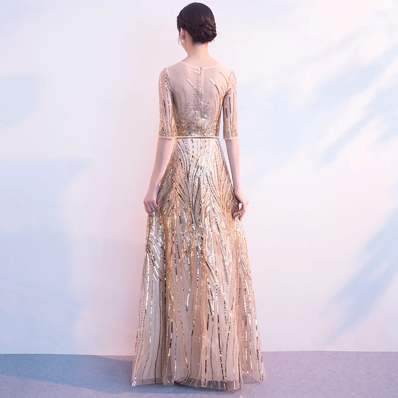 Элегантное Золотое азиатское платье Ципао с пайетками Vestidos чонсам восточные