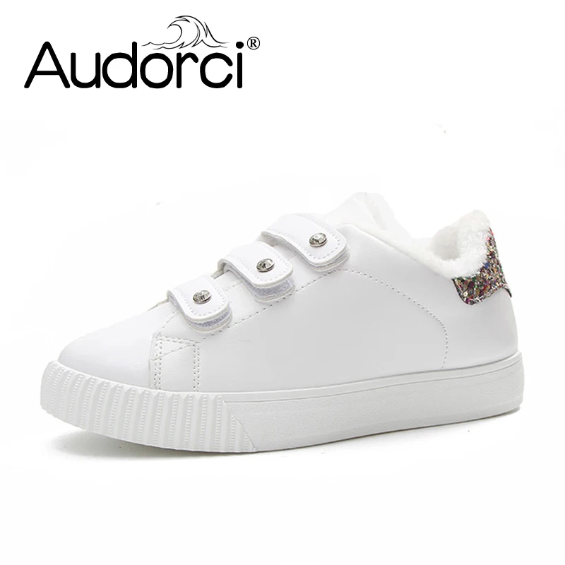 Audorci 2018 зимняя женская повседневная обувь из искусственной кожи на плоской