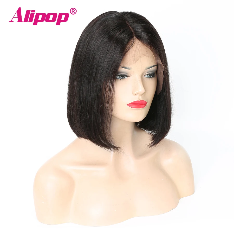 Alipop Glueless короткие парики Боба бразильские прямые волосы предварительно сорванные полные парики шнурка для женщин Remy человеческих волос Боб парик из натуральных волос