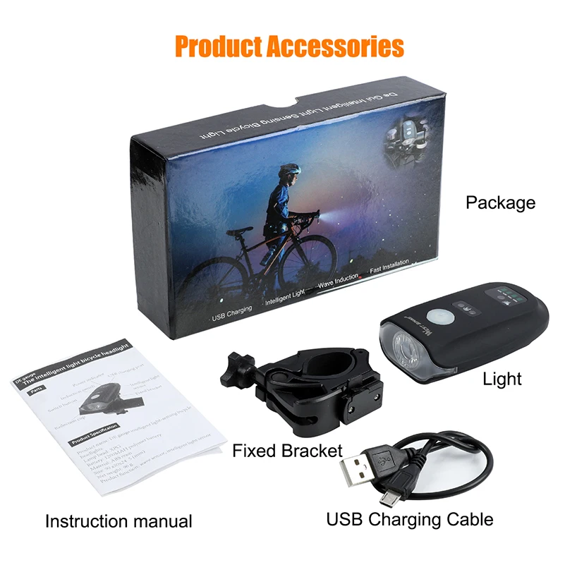 Индукционный велосипедный передний фонарь USB зарядка Головной Велоспорт