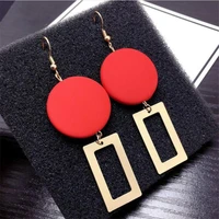 2021 popular woman large drop dangle earring red round and golden square girl long fashion earring wholesale cheap price