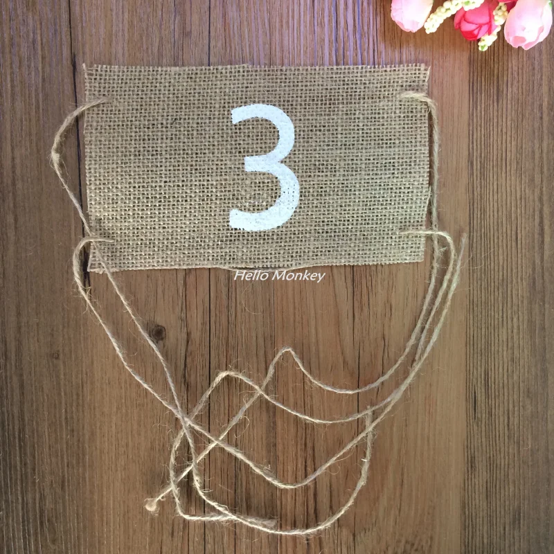 10 шт./компл. джутовый баннер с пеньковой веревкой мешковины стол номер Таблица